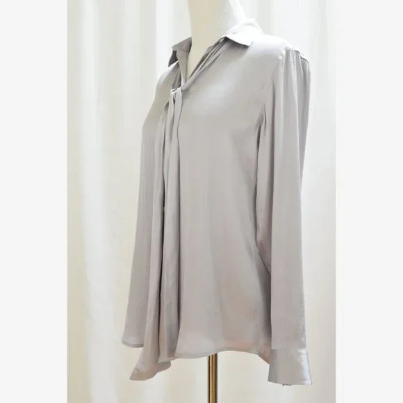 Banana Republic Women's Size XS Petite Gray Satin Blouse Top Shirt - Picture 4 of 5